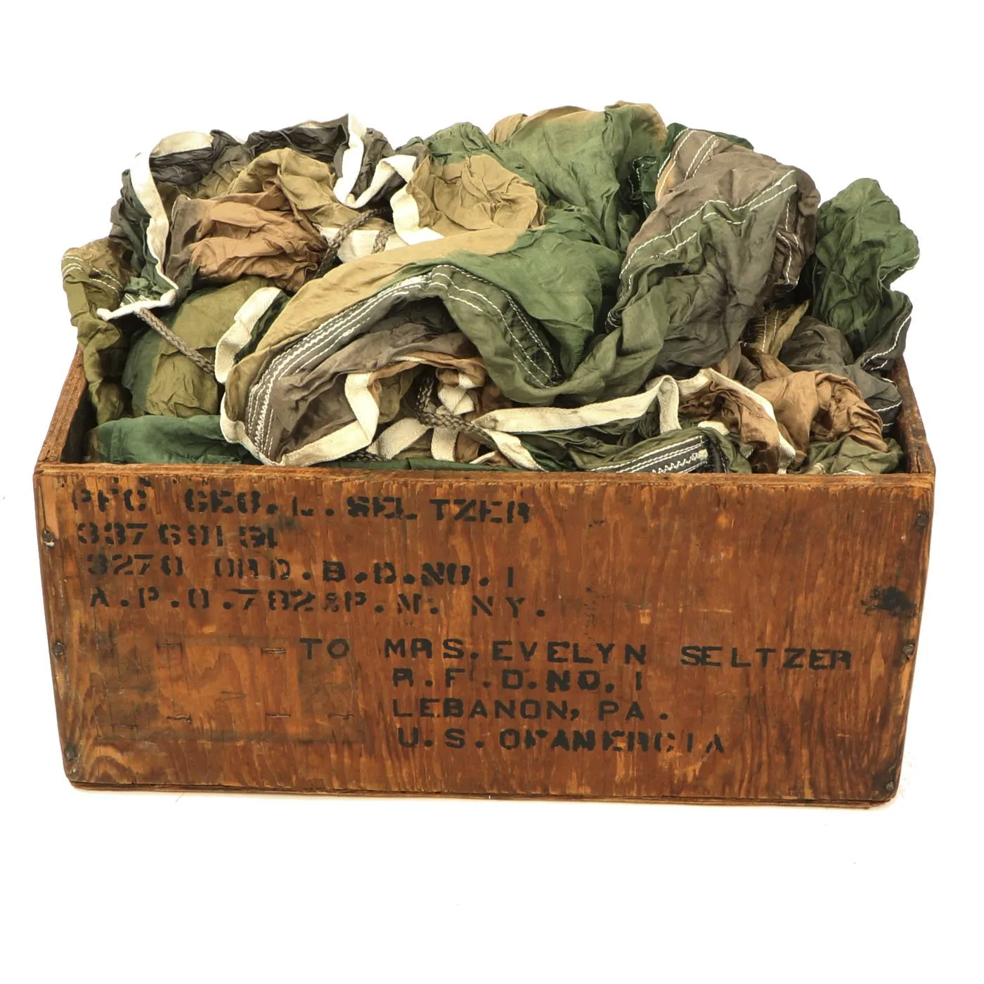 Original German WWII Luftwaffe Fallschirmjager Paratrooper RZ20 Camouflage Parachute in USGI Bring Home Box
