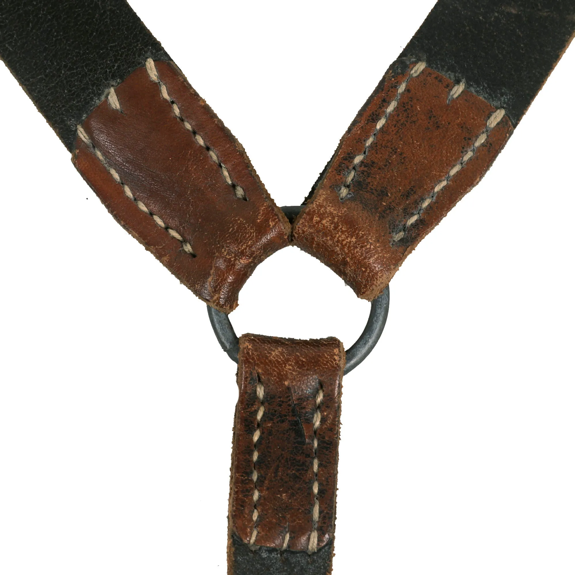 Original German WWII RBNr. Marked Lightweight Mounted Leather Combat Suspender Y Straps - As Used by Paratroopers, Cavalry, Armor Crews & Others