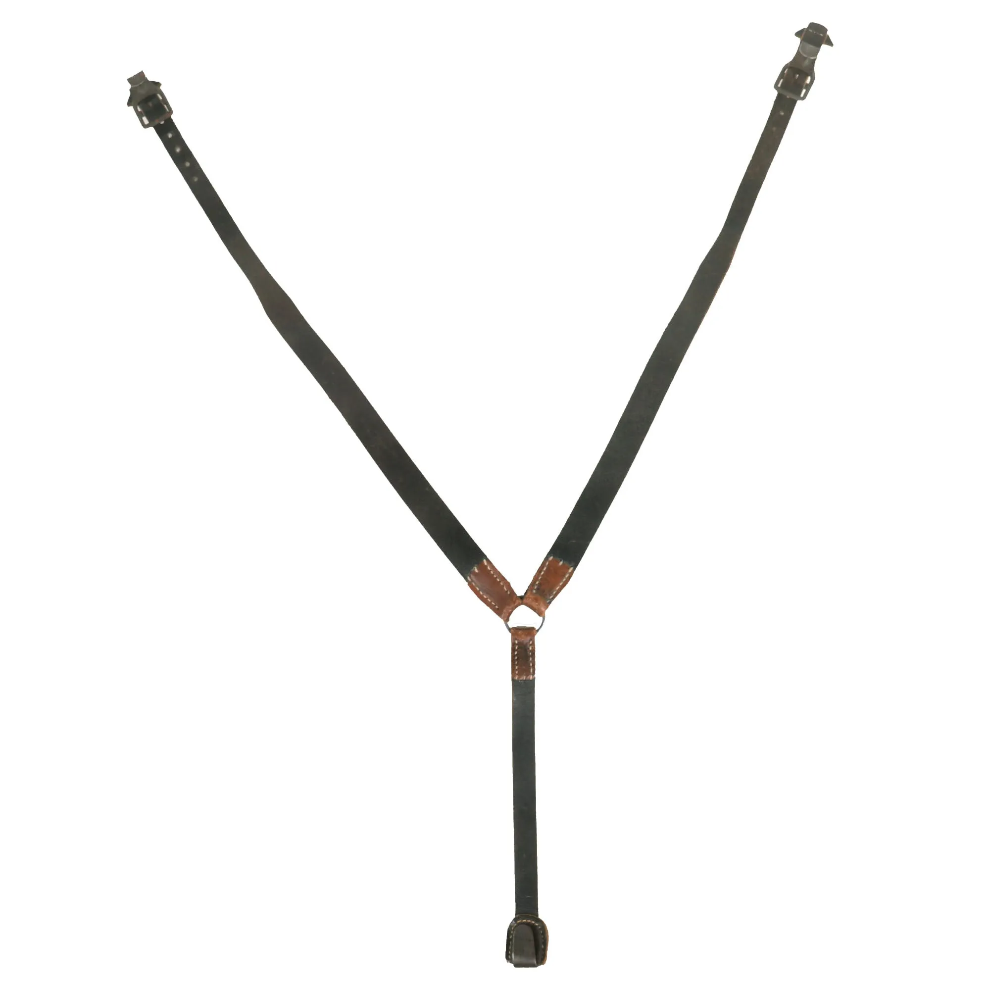 Original German WWII RBNr. Marked Lightweight Mounted Leather Combat Suspender Y Straps - As Used by Paratroopers, Cavalry, Armor Crews & Others