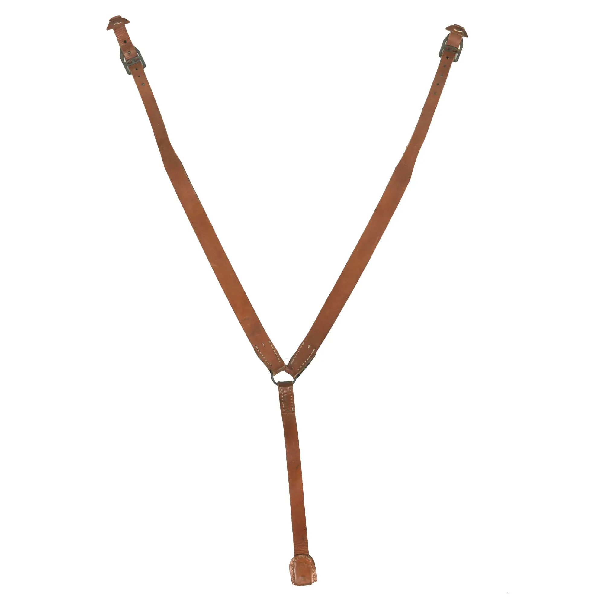 Original German WWII RBNr. Marked Lightweight Mounted Leather Combat Suspender Y Straps - As Used by Paratroopers, Cavalry, Armor Crews & Others