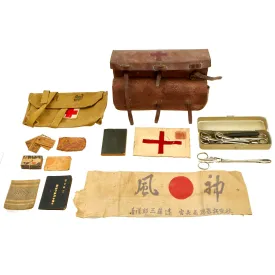 Original Japanese WWII Untouched Imperial Japanese Army Leather Medical Satchel With Contents as Found by US Serviceman - 13 Plus Items