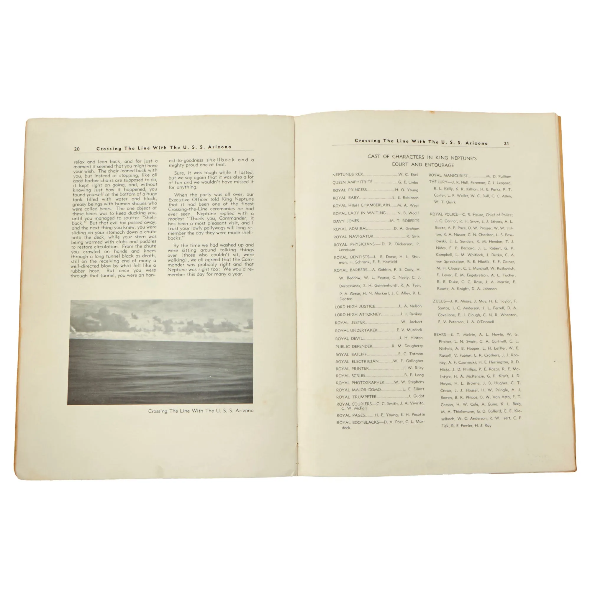 Original U.S. WWII Pre - Pearl Harbor July 1940 Dated Crossing The Line With The U.S.S. Arizona Book - Printed in Honolulu