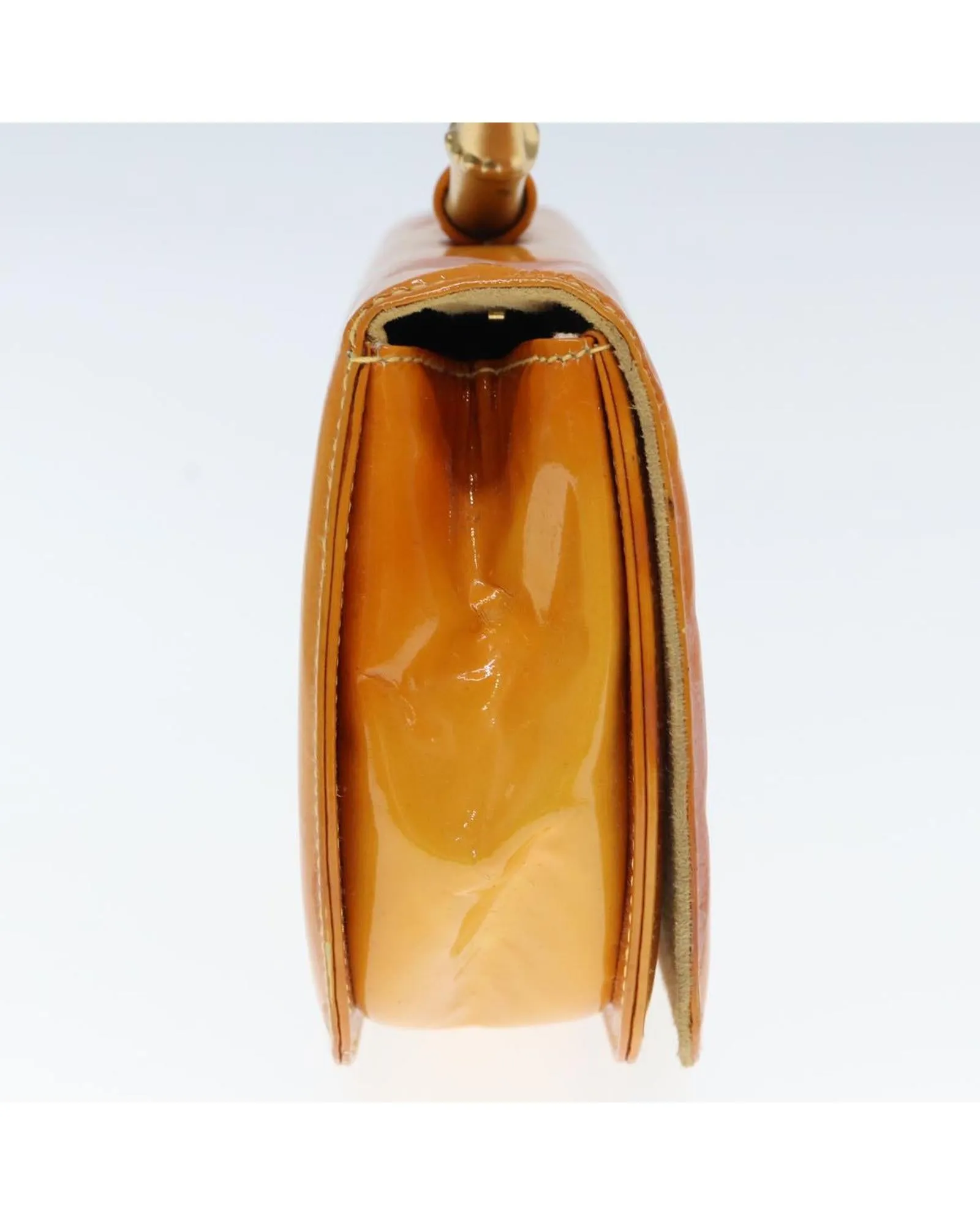 Patent Leather Hand Bag with Gold Accents