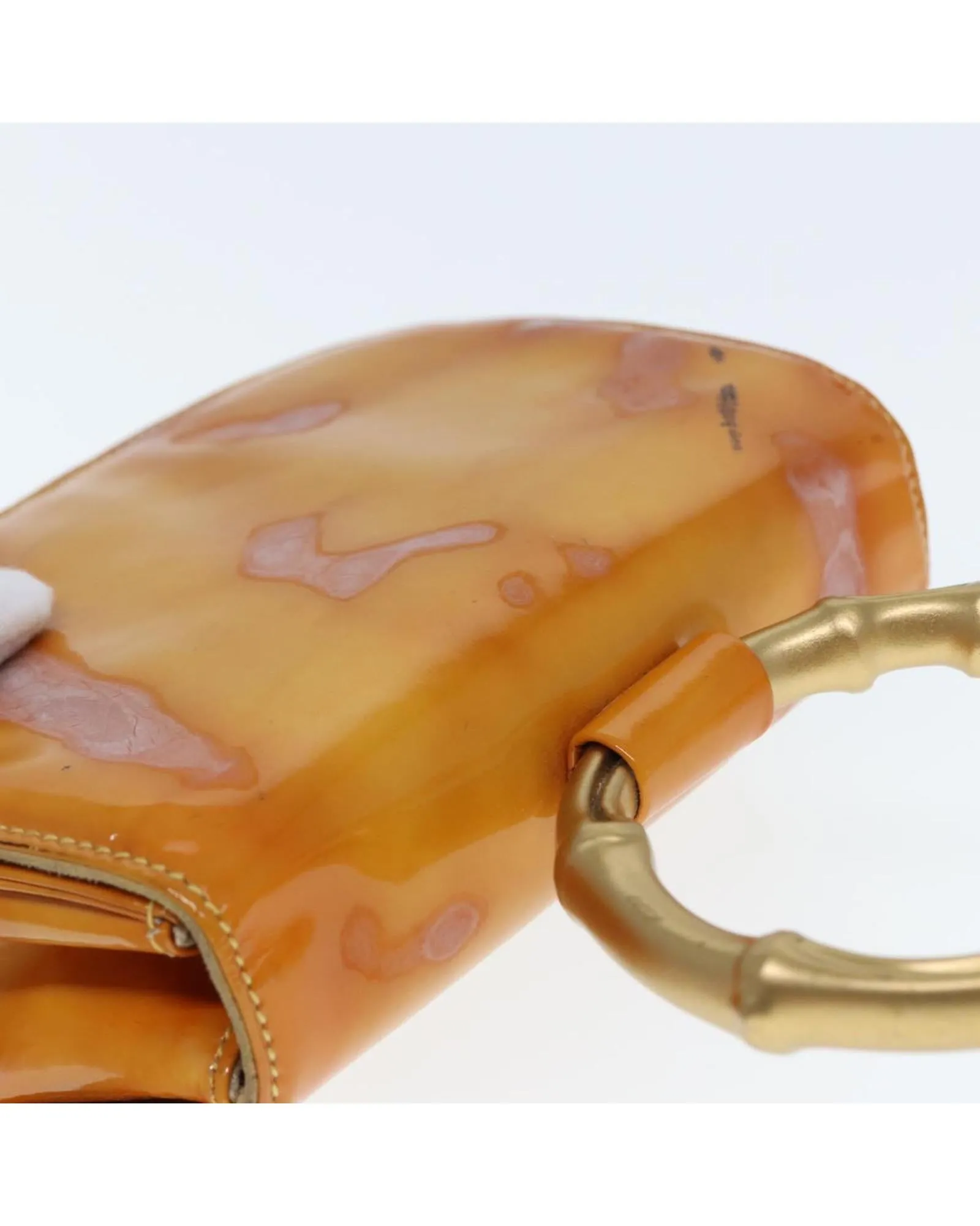 Patent Leather Hand Bag with Gold Accents