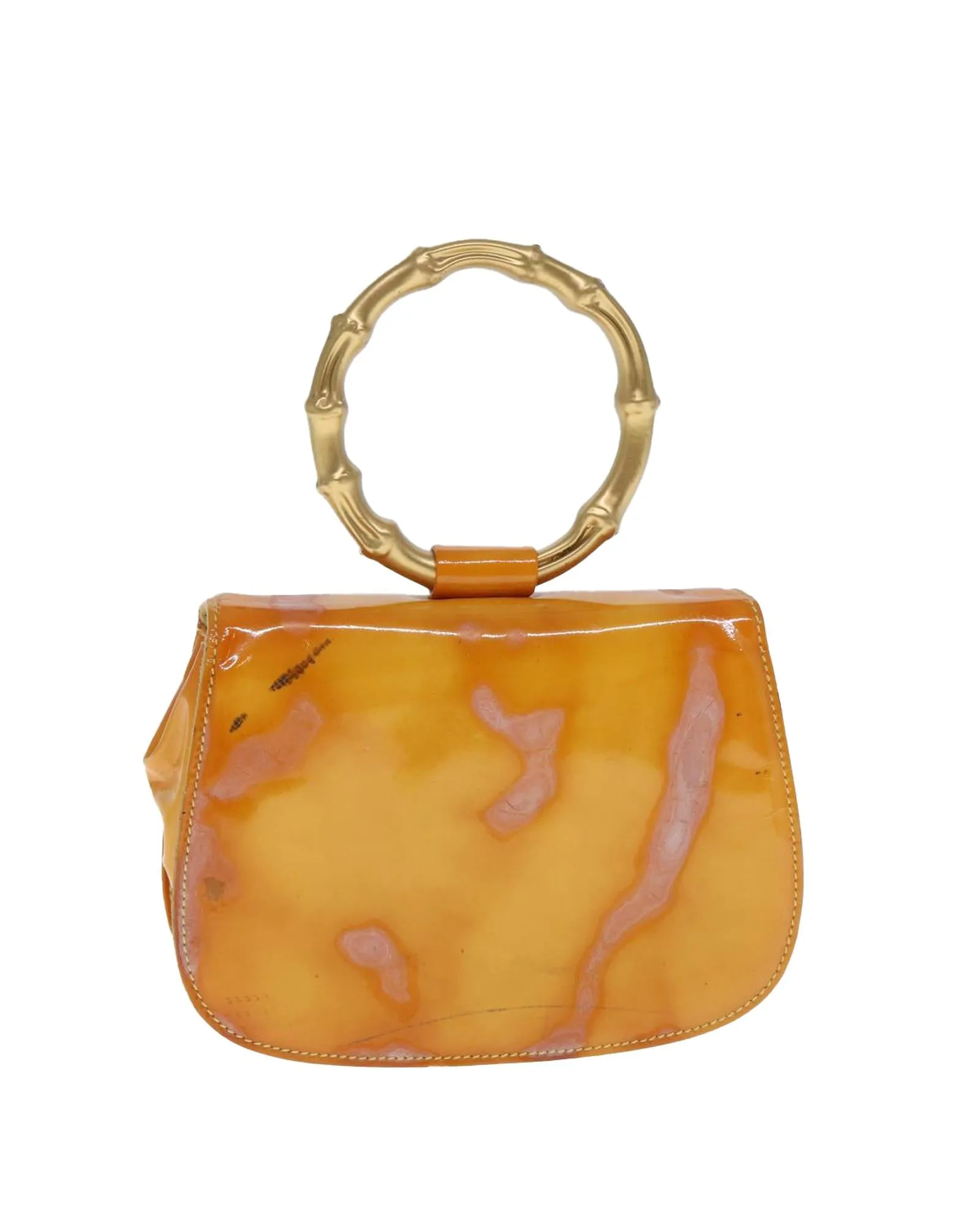 Patent Leather Hand Bag with Gold Accents