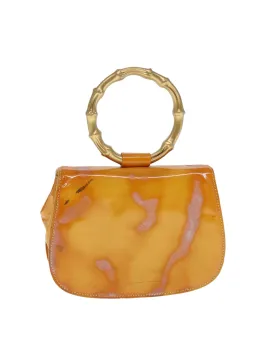 Patent Leather Hand Bag with Gold Accents