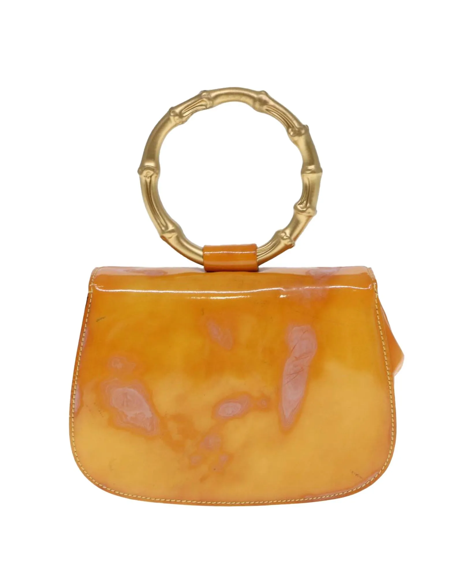 Patent Leather Hand Bag with Gold Accents