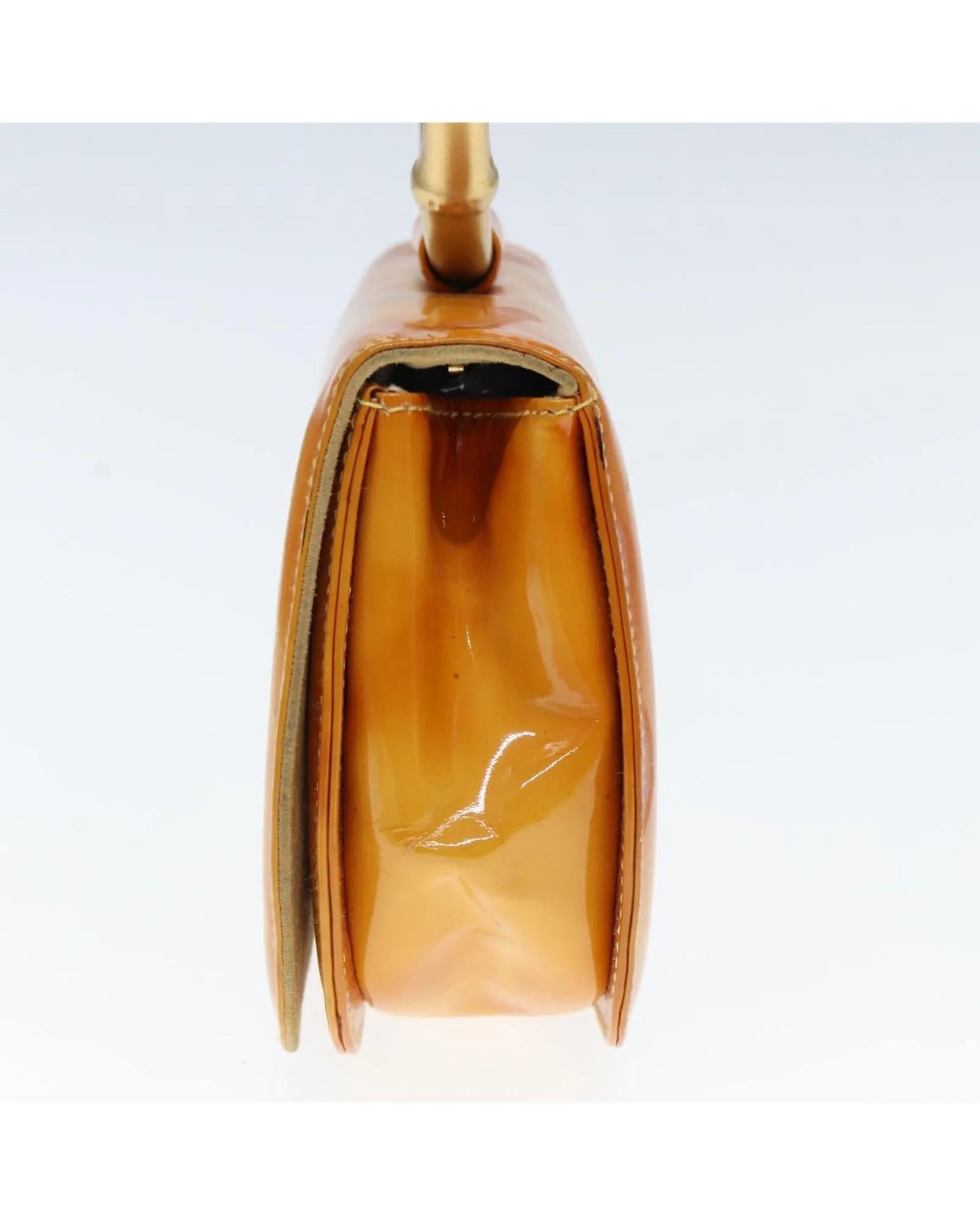 Patent Leather Hand Bag with Gold Accents