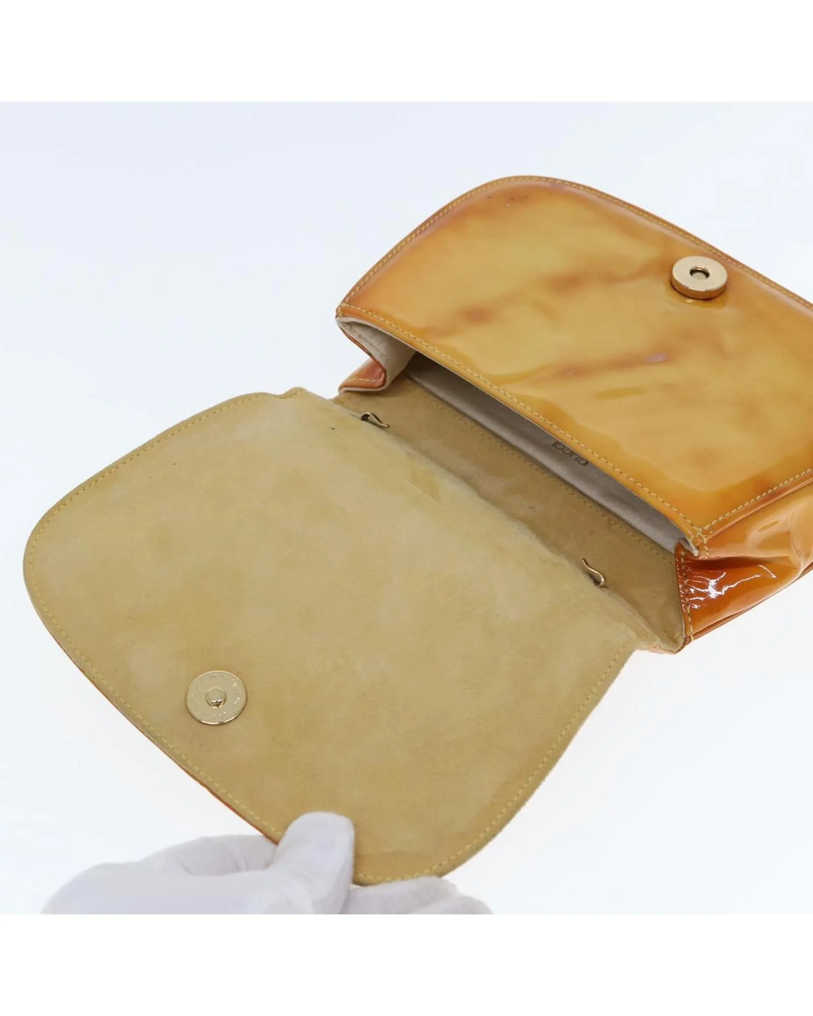Patent Leather Hand Bag with Gold Accents