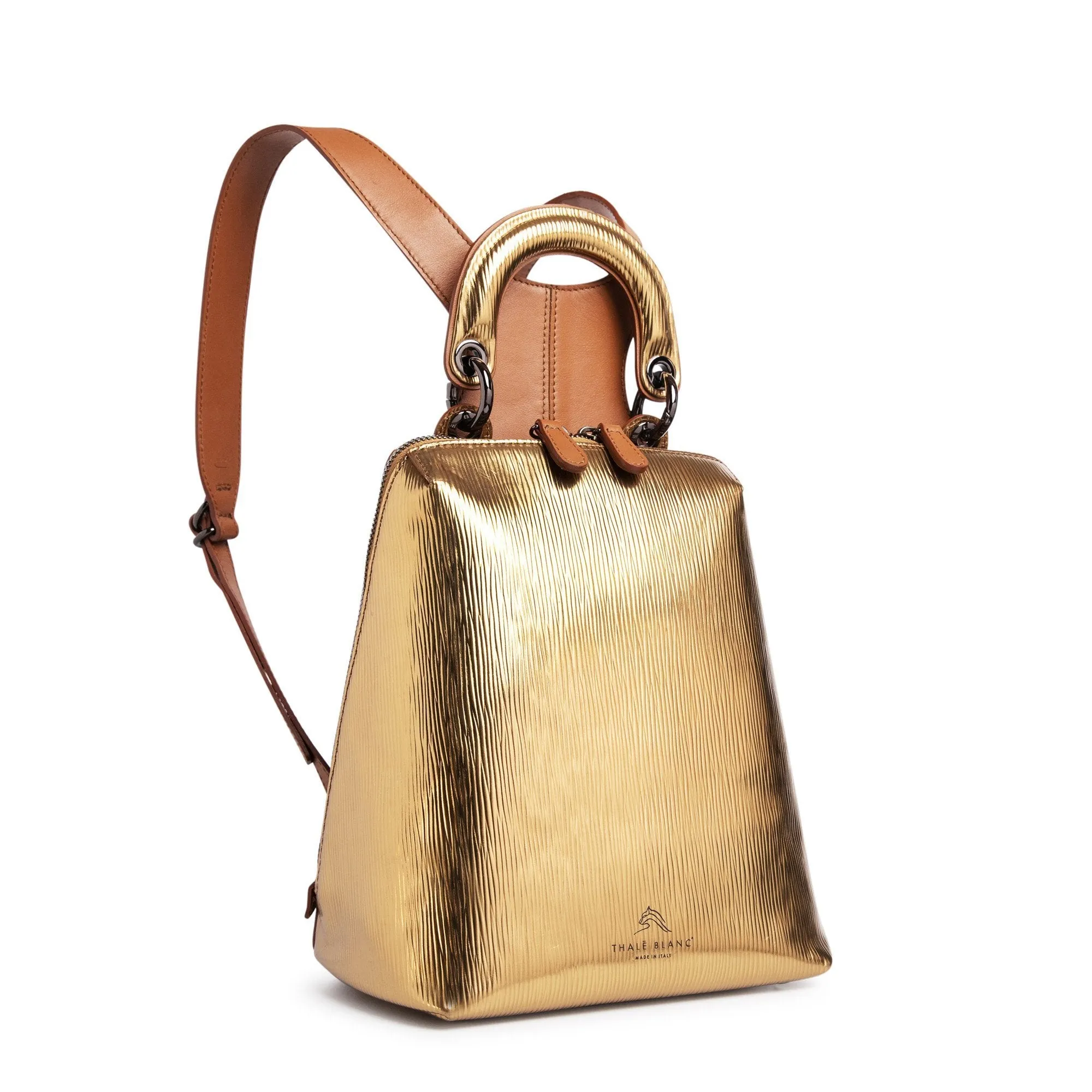Racer Metallic Mini: Women's Designer Backpack in Gold Leather