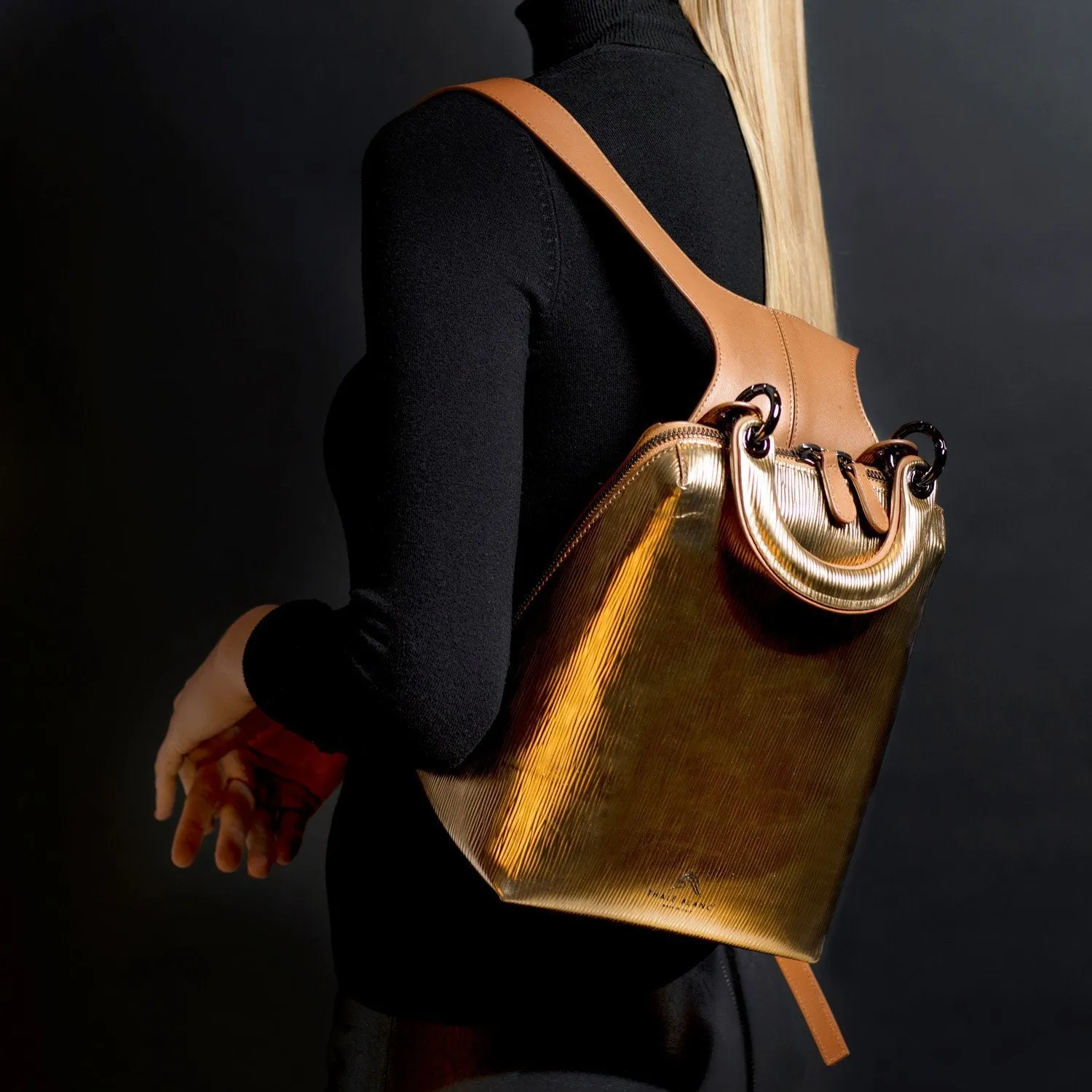 Racer Metallic Mini: Women's Designer Backpack in Gold Leather