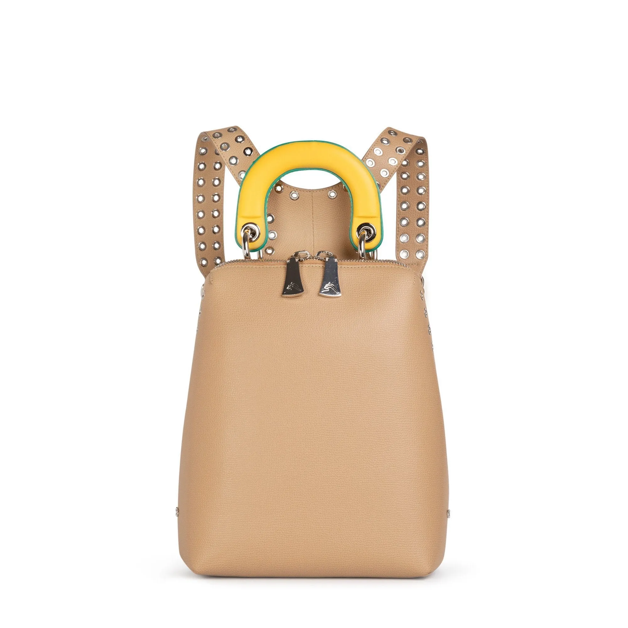 Racer Mini: Women's Designer Backpack in Beige Leather
