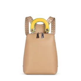 Racer Mini: Women's Designer Backpack in Beige Leather