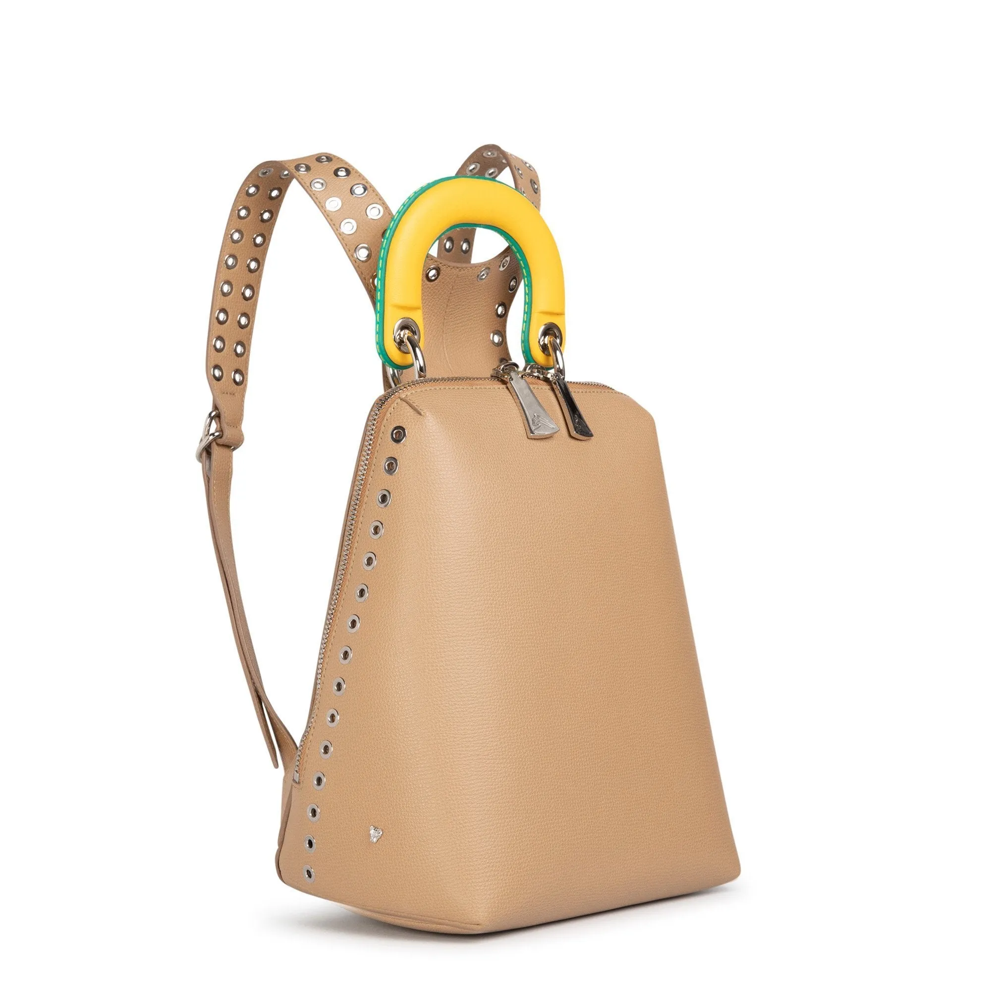 Racer Mini: Women's Designer Backpack in Beige Leather
