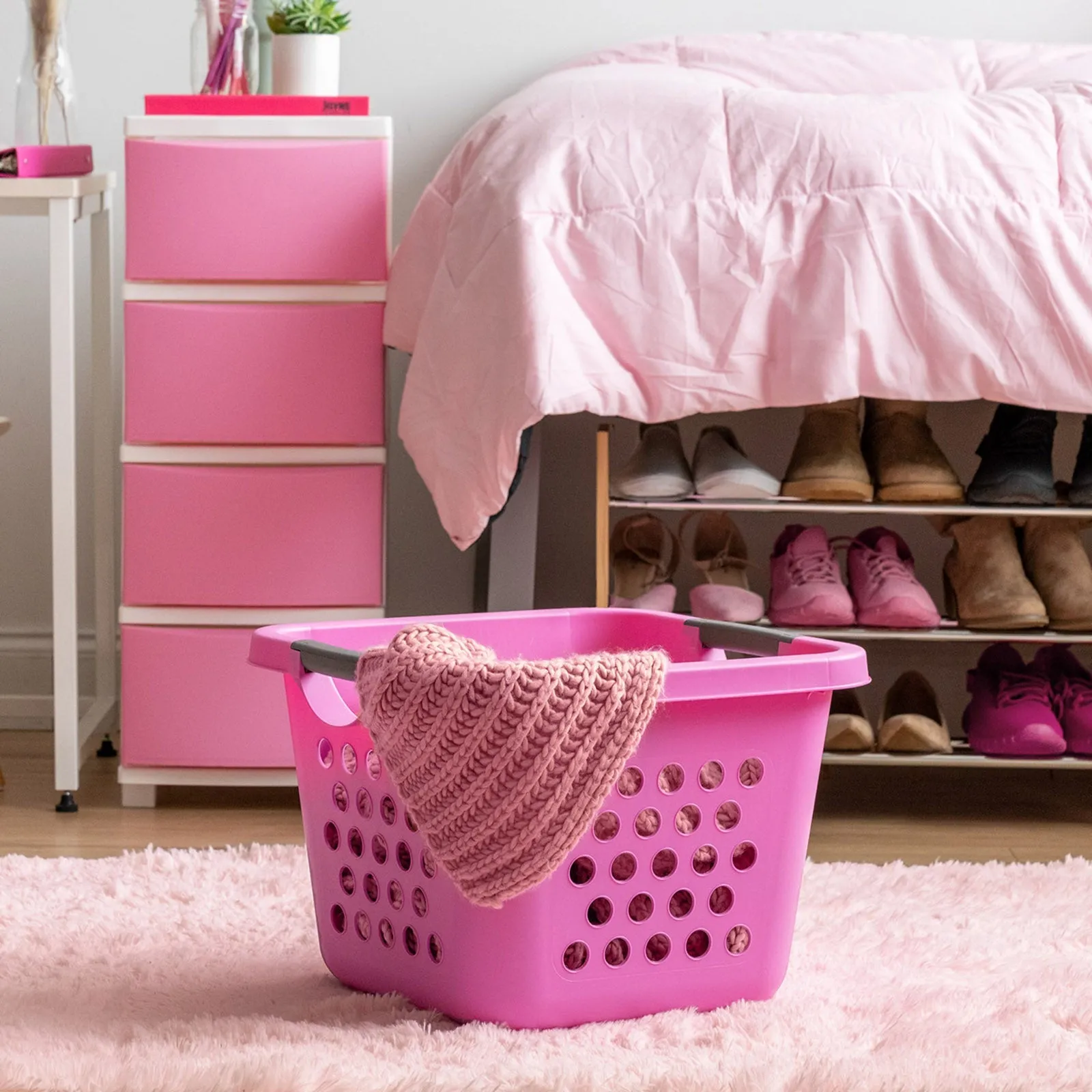 Square Laundry Basket, Laundry Organizer for the Closet, Dorm, Laundry Room and Bedroom, Small, Tall Laundry Storage - Medium, Pink, 2 Pack