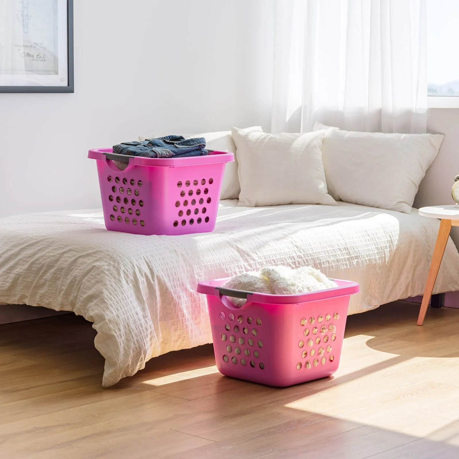 Square Laundry Basket, Laundry Organizer for the Closet, Dorm, Laundry Room and Bedroom, Small, Tall Laundry Storage - Medium, Pink, 2 Pack