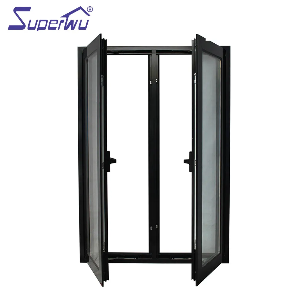 Superwu Aluminium windows black color finish aluminium casement window for home design French windows with certificates