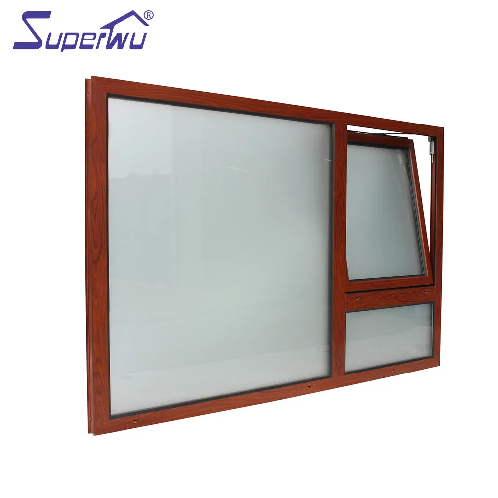 Superwu Aluminium wood grain color tilt window tilt and turn window fixed window meet Australia standard