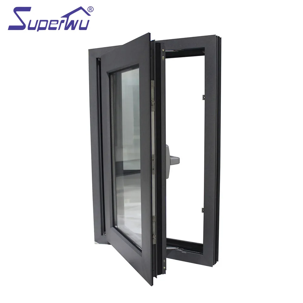Superwu Aluminum residential French windows hurricane impact soundproof windows aluminium casement window for house