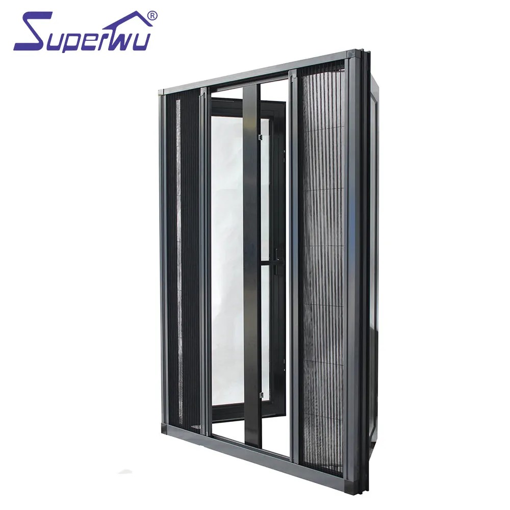 Superwu Cheap price black color profile latest design aluminum frame casement window with retractable fly mesh