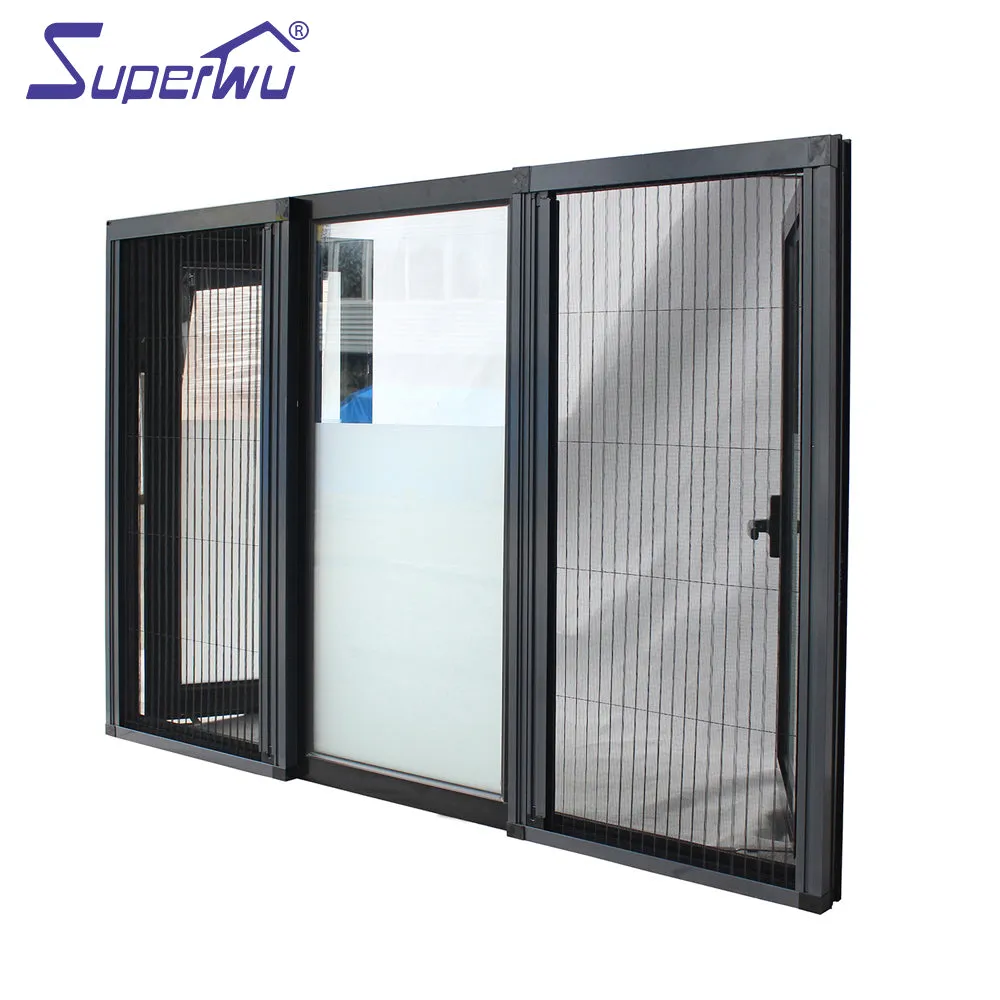 Superwu Double Glazed aluminum hinged sound proof and water tightness window casement windows with retractable fly net