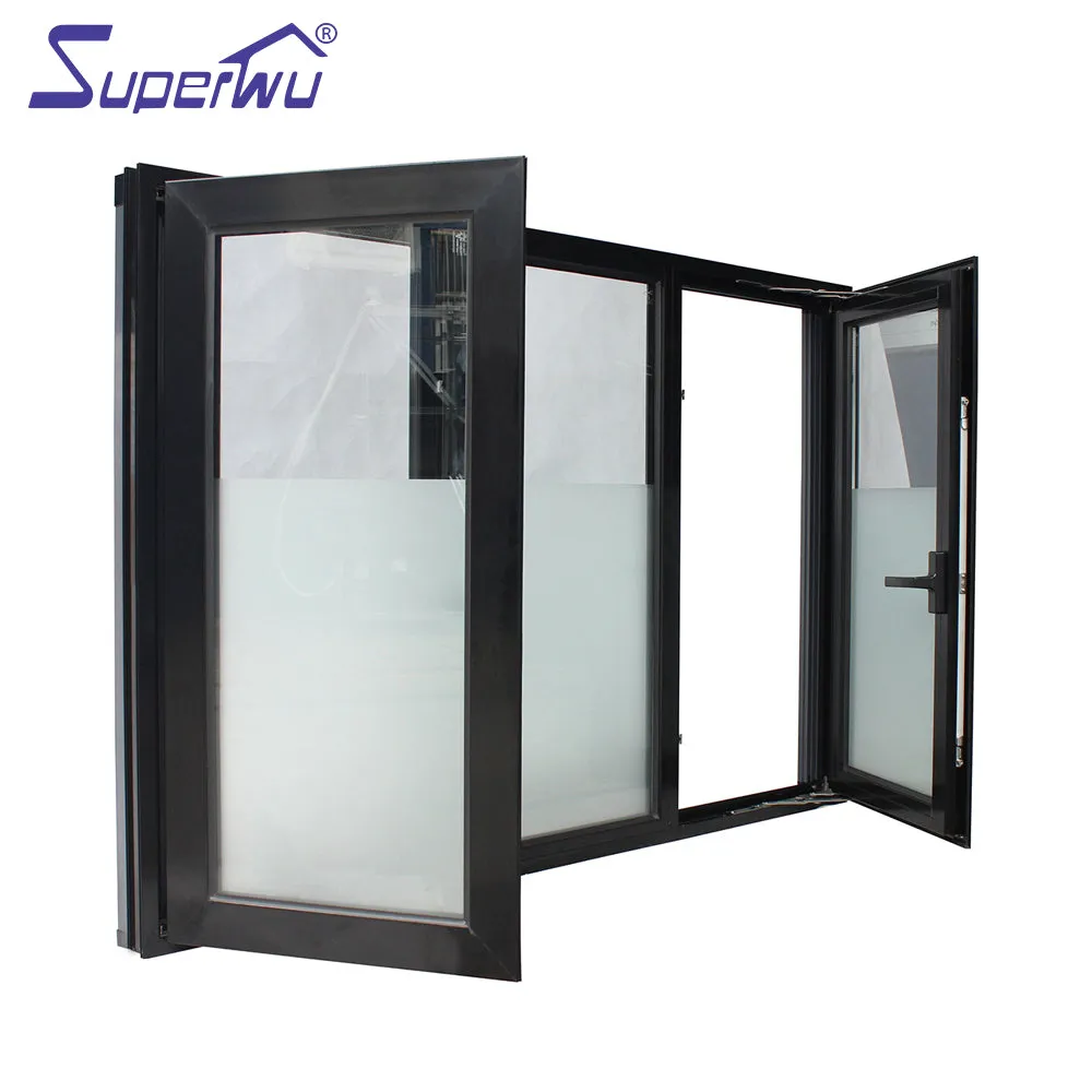 Superwu Double Glazed aluminum hinged sound proof and water tightness window casement windows with retractable fly net