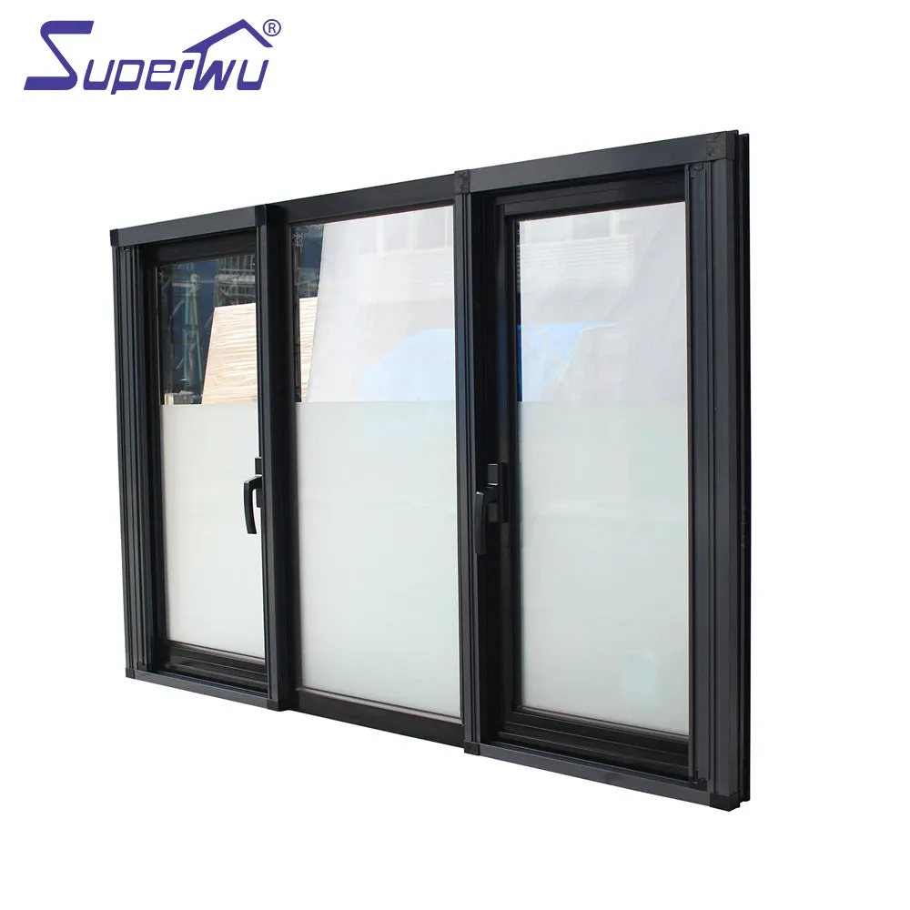 Superwu Double Glazed aluminum hinged sound proof and water tightness window casement windows with retractable fly net