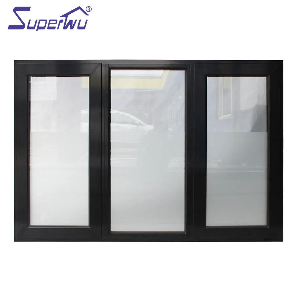 Superwu Double Glazed aluminum hinged sound proof and water tightness window casement windows with retractable fly net