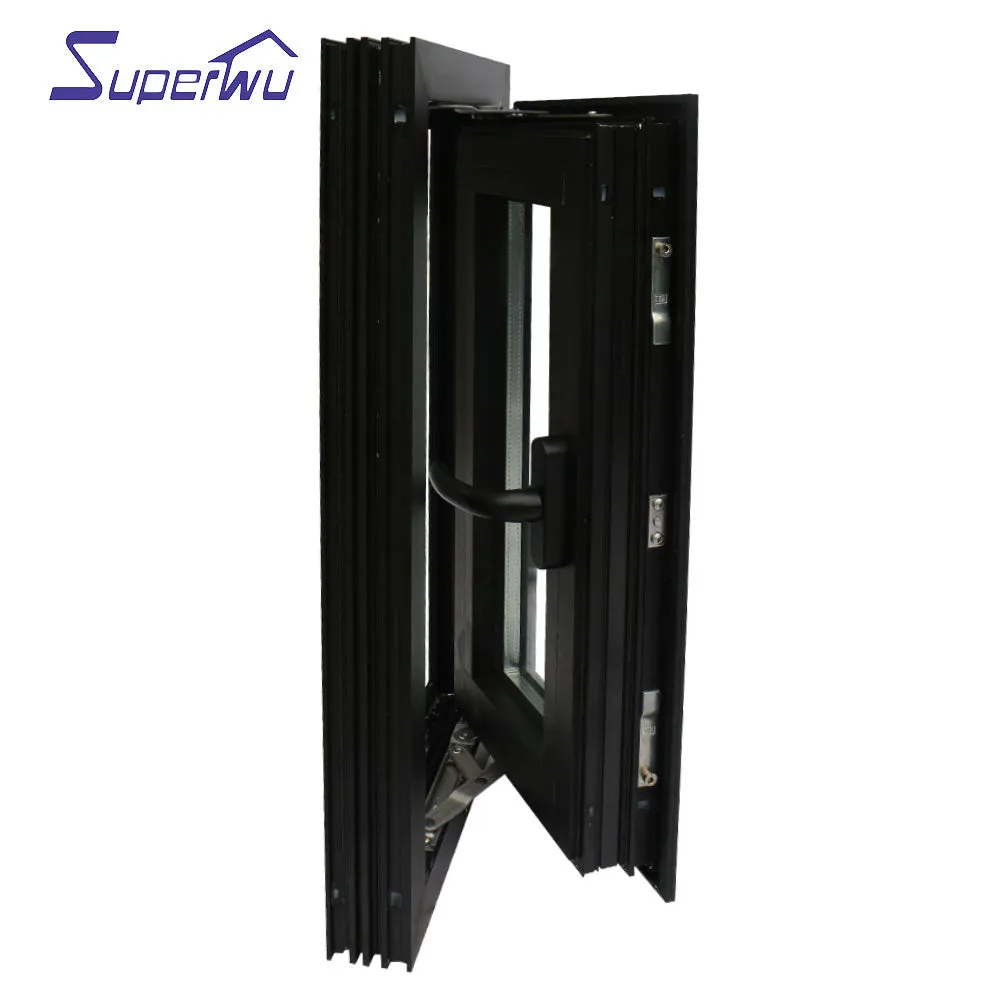 Superwu Double Glazed Windows Aluminum frame tempered glass swing window French windows with certificates