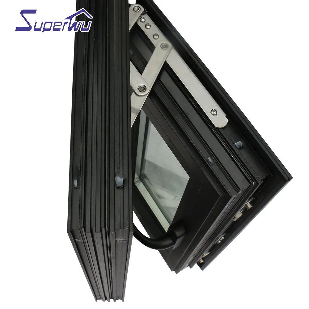 Superwu Double Glazed Windows Aluminum frame tempered glass swing window French windows with certificates