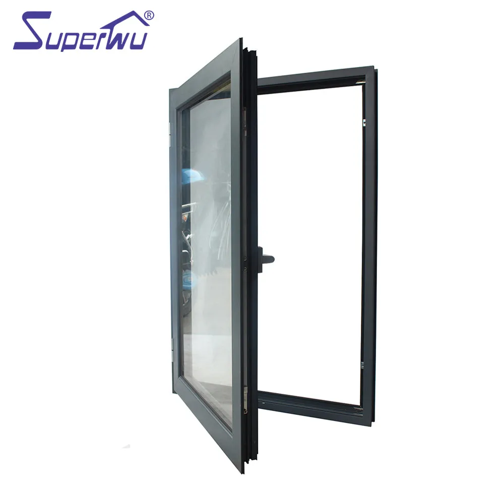 Superwu Double glazed windows casement design aluminum frame tempered glass swing window