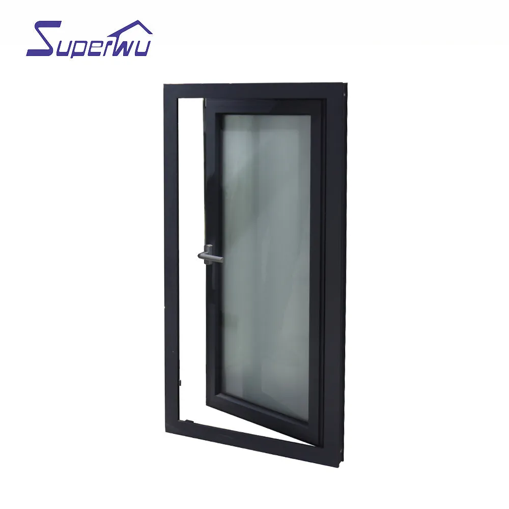 Superwu Factory finished large glass panel aluminum window french open casement windows frosted glass obscure