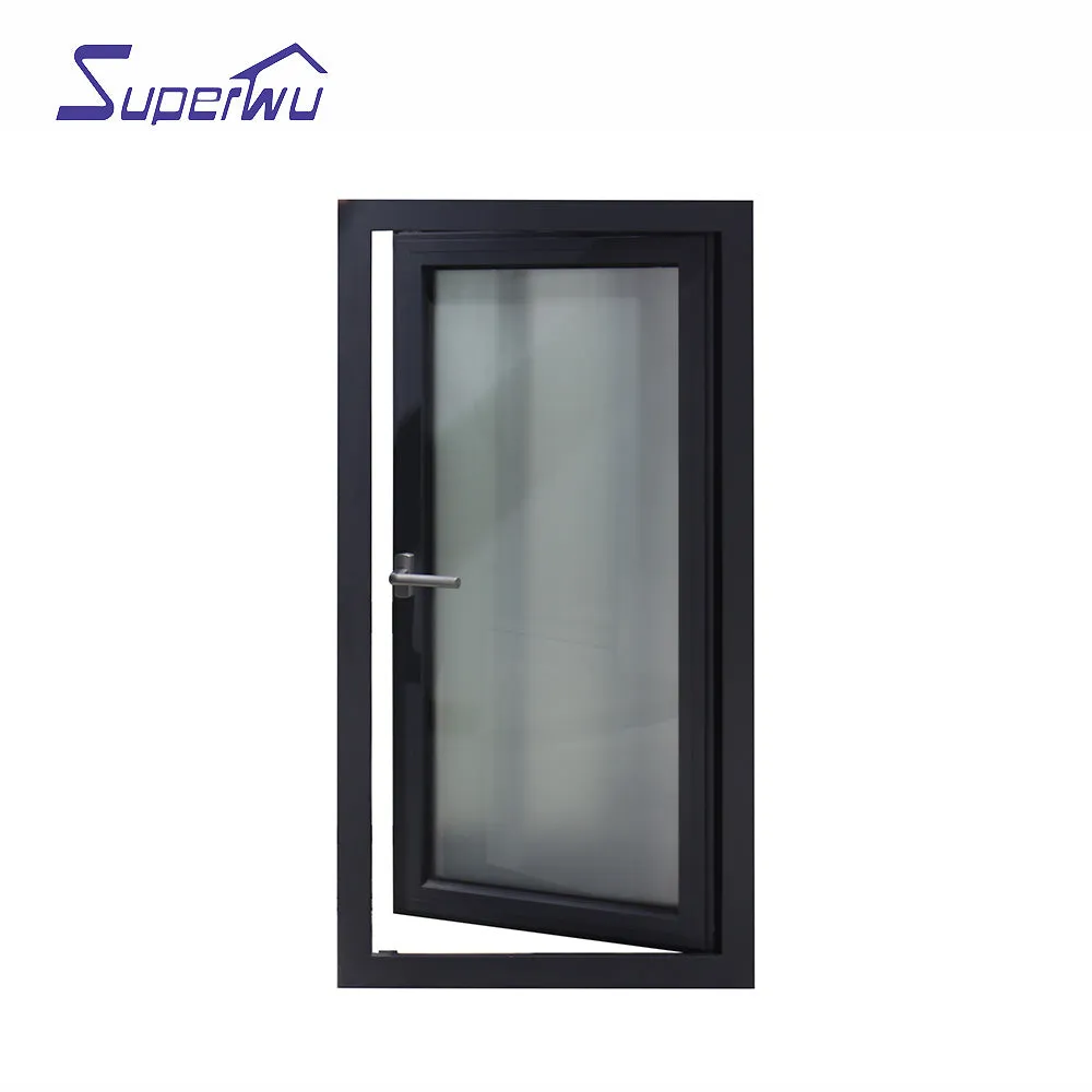 Superwu Factory finished large glass panel aluminum window french open casement windows frosted glass obscure
