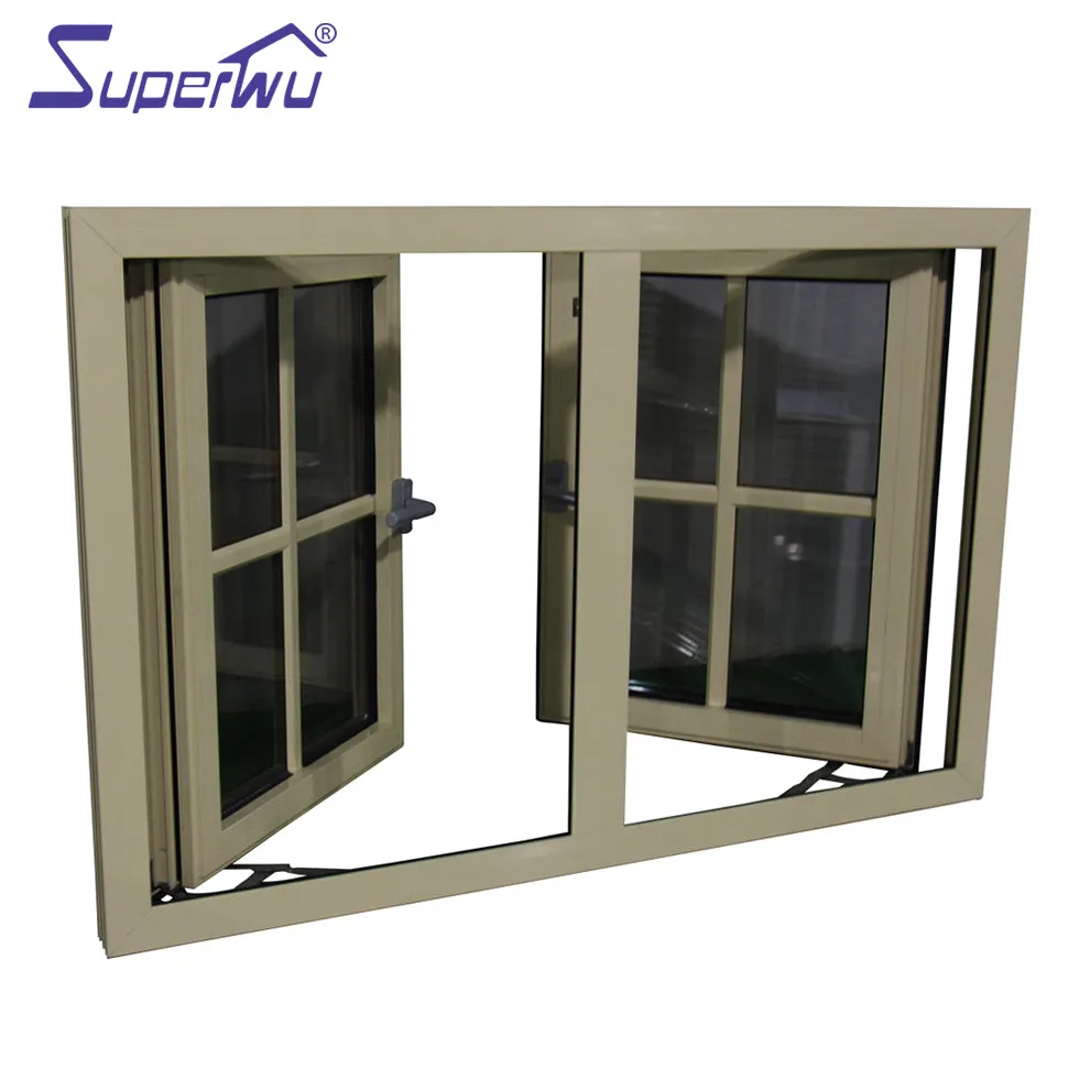 Superwu French windows with fiberglass fly soundproof french casement glass with grills aluminium casement window