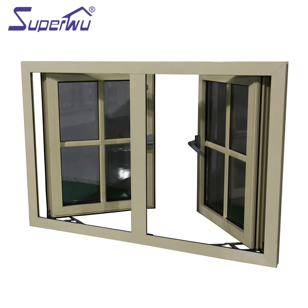 Superwu French windows with fiberglass fly soundproof french casement glass with grills aluminium casement window
