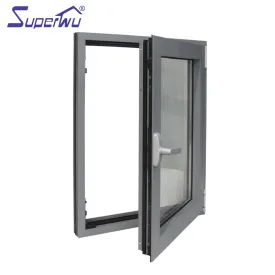Superwu Sound Proof Simple Design Double Tempered Glass Aluminum Tilt And Turn Window Casement Window