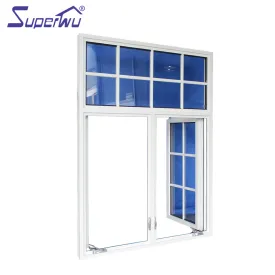 Superwu Thermal break double glazed aluminum hinge windows with fixed part casement window