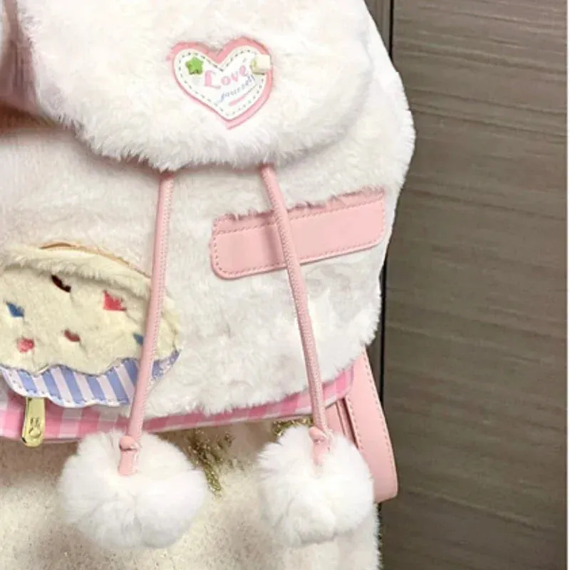 TAVIMART  -  New Sweet Girls Fluffy Backpack Fashion Kawaii Women All Match Schoolbags Casual Students Faux Fur Backpacks Y2k Aesthetic