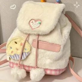 TAVIMART  -  New Sweet Girls Fluffy Backpack Fashion Kawaii Women All Match Schoolbags Casual Students Faux Fur Backpacks Y2k Aesthetic