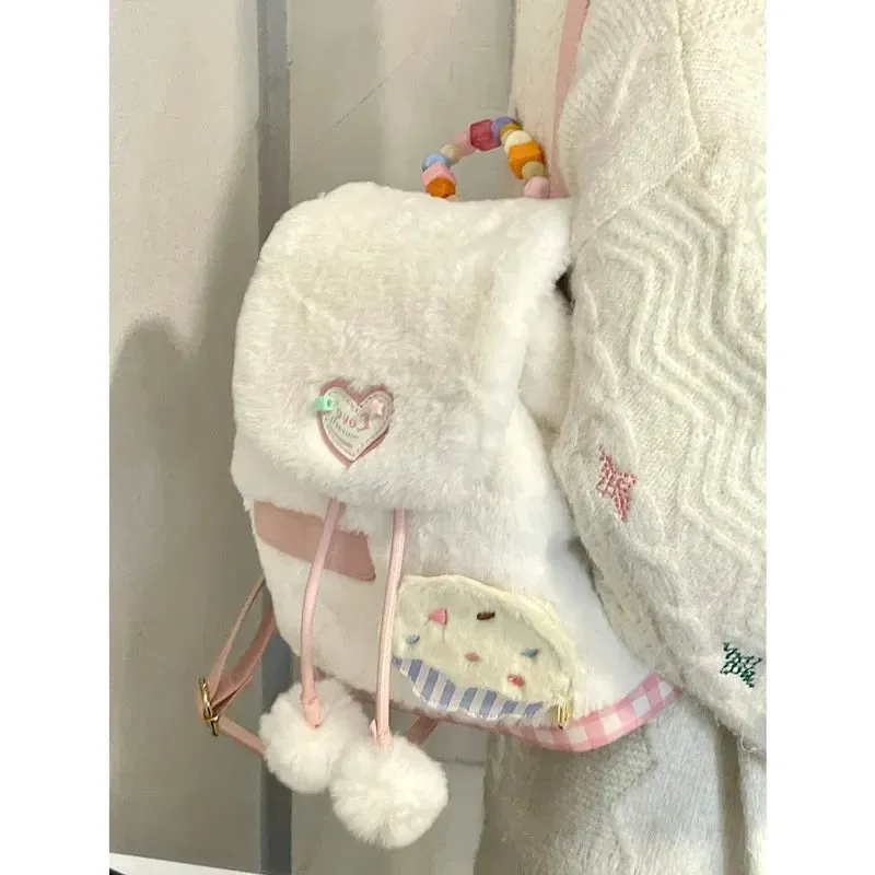 TAVIMART  -  New Sweet Girls Fluffy Backpack Fashion Kawaii Women All Match Schoolbags Casual Students Faux Fur Backpacks Y2k Aesthetic