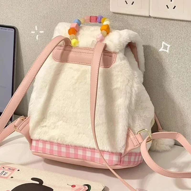 TAVIMART  -  New Sweet Girls Fluffy Backpack Fashion Kawaii Women All Match Schoolbags Casual Students Faux Fur Backpacks Y2k Aesthetic