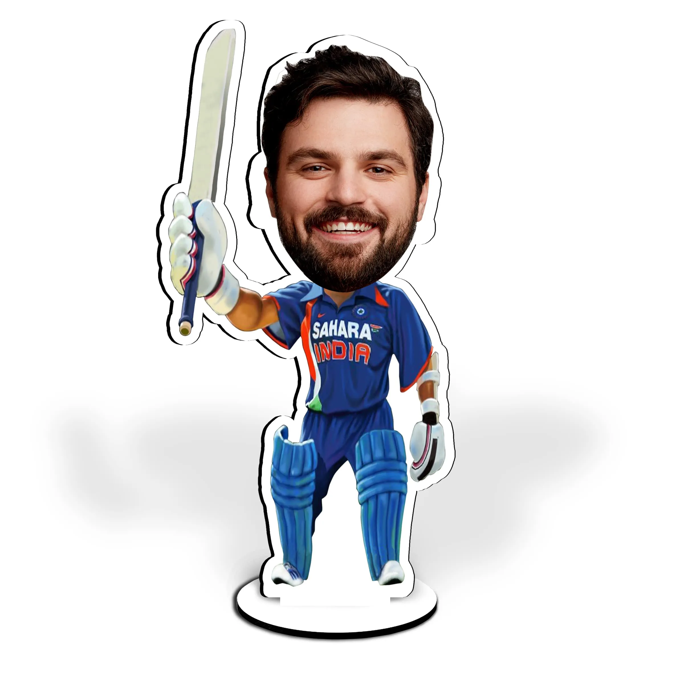 Trove Treasure Wood Caricature Personalized Gifts For Men Cricket Height 8 Inch (Car-09), Wall Mount, Multi-coloured, Rectangular