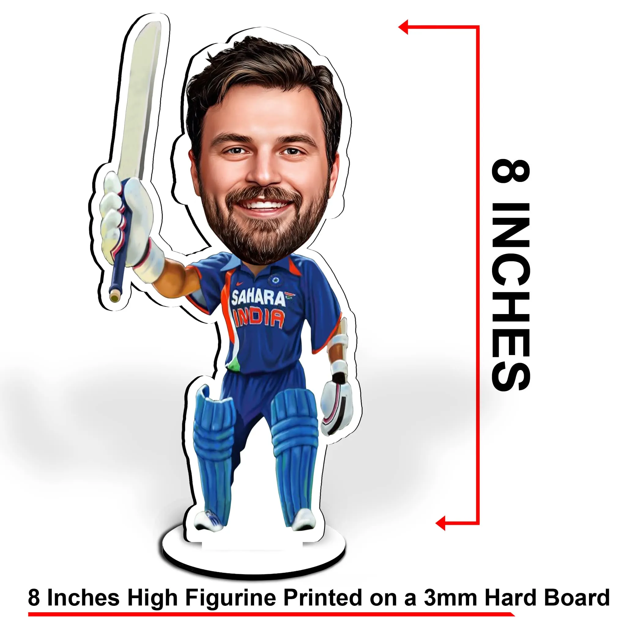 Trove Treasure Wood Caricature Personalized Gifts For Men Cricket Height 8 Inch (Car-09), Wall Mount, Multi-coloured, Rectangular