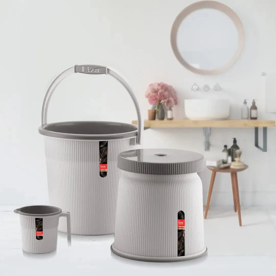 White Bath Bucket(18L), Mug(1L) & Stool Set Of 3 For Bathing and Cleaning