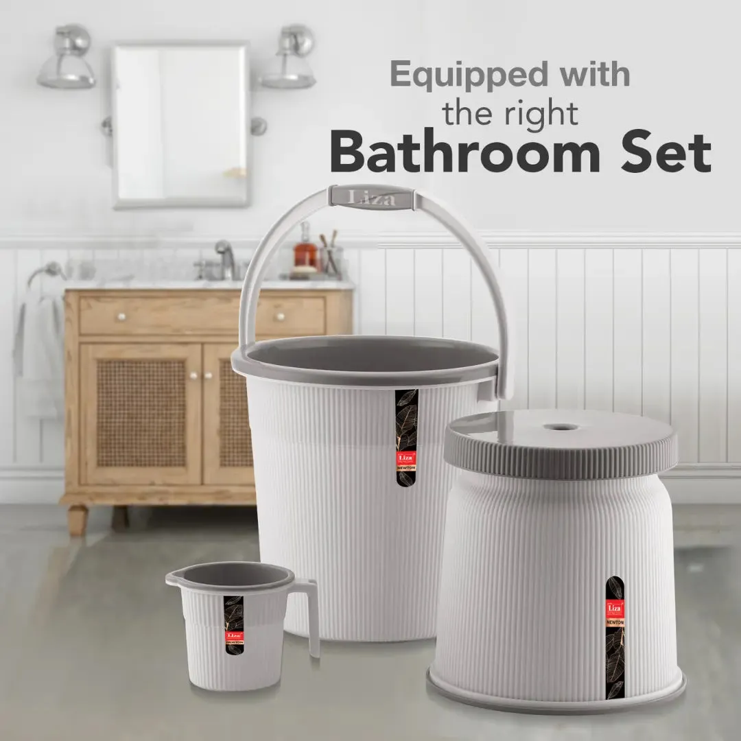 White Bath Bucket(18L), Mug(1L) & Stool Set Of 3 For Bathing and Cleaning