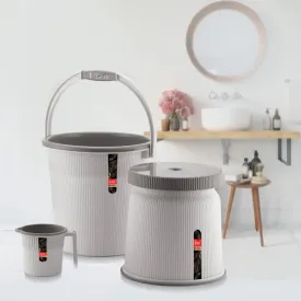 White Bath Bucket(18L), Mug(1L) & Stool Set Of 3 For Bathing and Cleaning