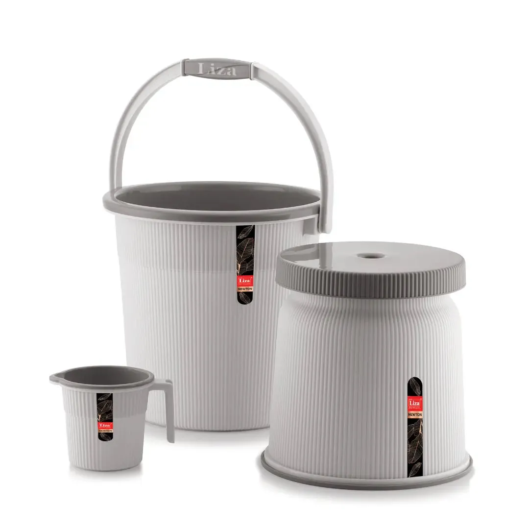 White Bath Bucket(18L), Mug(1L) & Stool Set Of 3 For Bathing and Cleaning