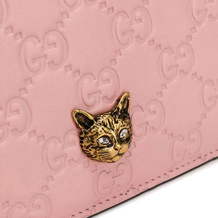 (WMNS) GUCCI Metallic Logo Embossing Leather Chain Shoulder Messenger Bag Pink 548060-0G6FT-5877