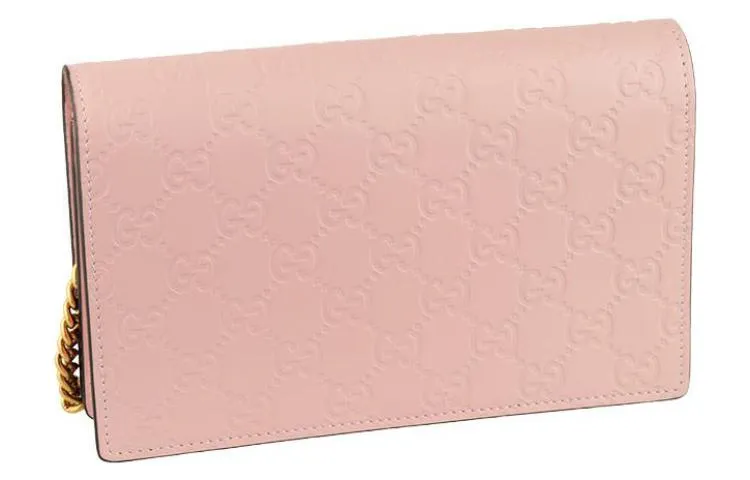 (WMNS) GUCCI Metallic Logo Embossing Leather Chain Shoulder Messenger Bag Pink 548060-0G6FT-5877
