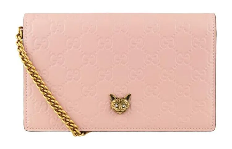 (WMNS) GUCCI Metallic Logo Embossing Leather Chain Shoulder Messenger Bag Pink 548060-0G6FT-5877
